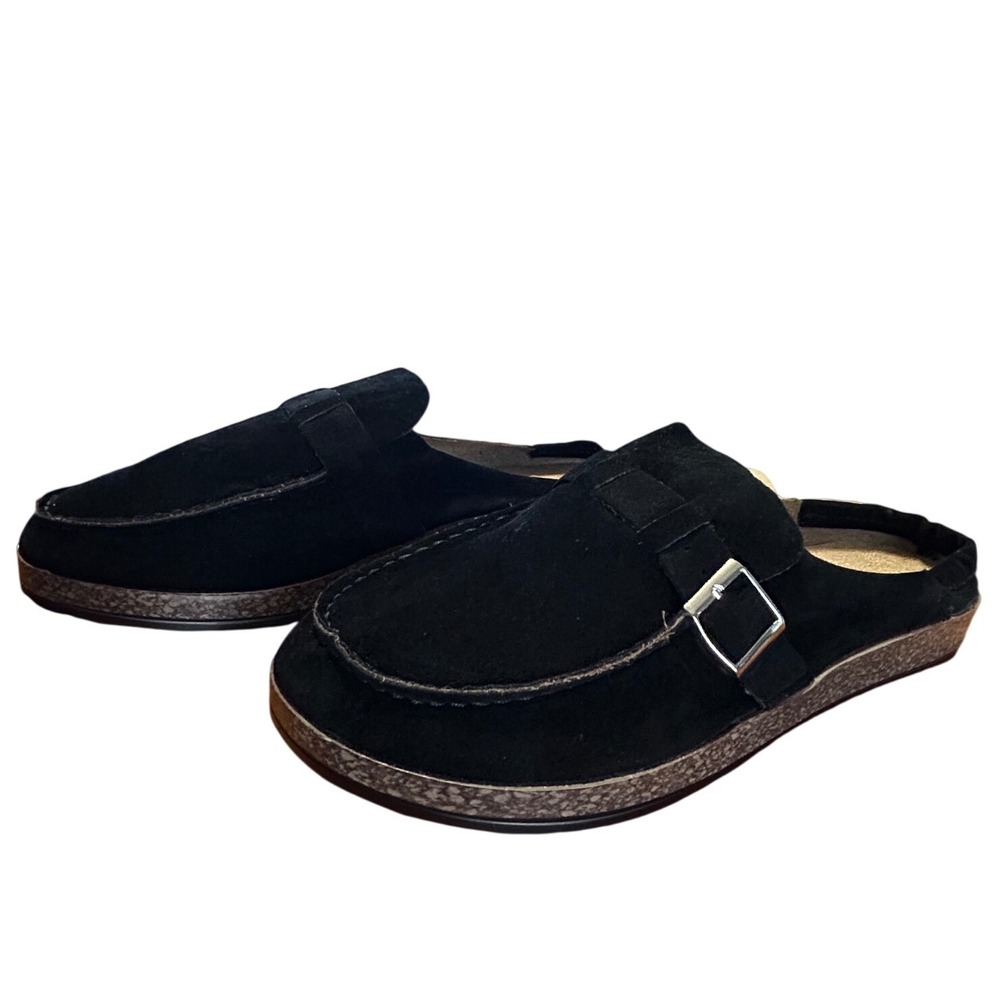 Men's Black Faux Suede Mule Clogs EU 43 US 9 9.5 Slip On Buckle Comfort Shoesx